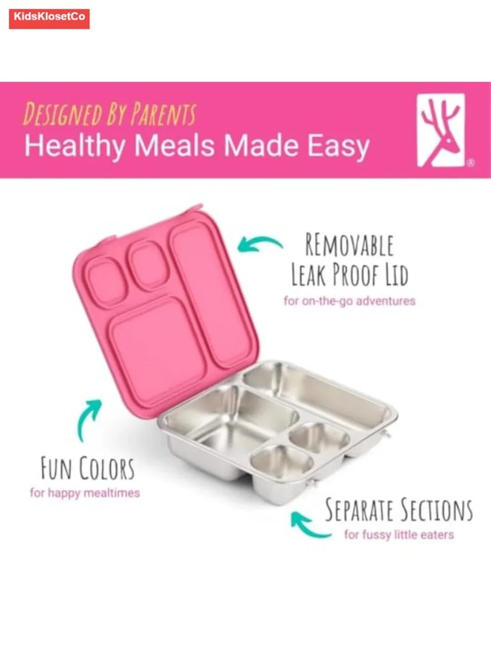 Kids Stainless Steel Bento Box 4 Compartments Leak-proof Lunch Container